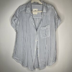 American Eagle Super Short Sleeve Blue Stripe Shirt XS